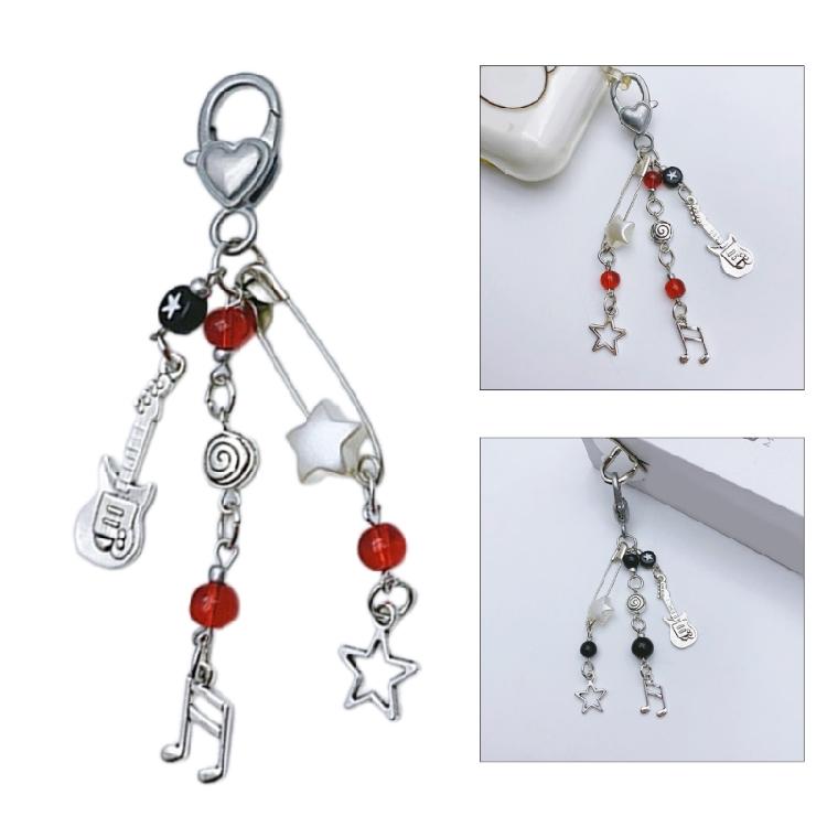 Rock Style Guitar Bead Bag Pendant Keychain Phone Charm Handmade Cute Keychain