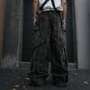 Distressed Denim Cargo Pants With Multiple Pockets Tassel Details Loose Wide Leg Straight Cut Men Women