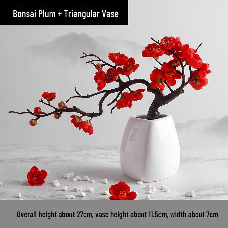 Wintersweet Bonsai Arrangement: Artificial Plum & Peach Blossom Branches for Indoor Living Room Decor