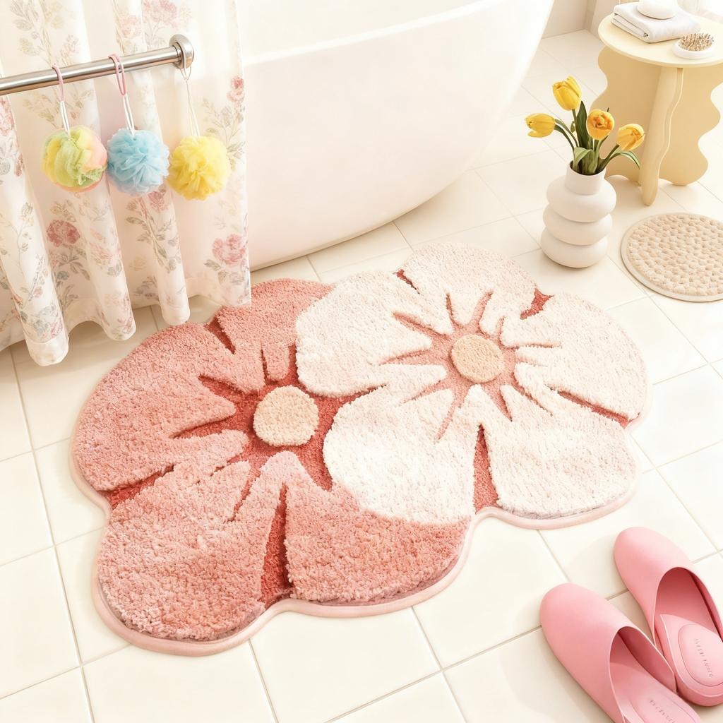 Bathroom Floor Mat Two Color Flower Pattern Premium Soft and Comfortable Bathtub Rug Suitable for Bathroom Bathtub Laundry Room