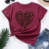 Zomer Dames Bedrukte Luipaardprint Hartvormige Losse Ronde Hals Puur Katoen Korte Mouw T-shirts Dames