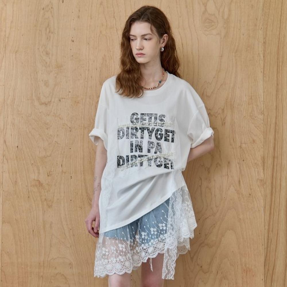 Maxza Pearl Lace Layered Long T shirT ze07qT008na white/FREE