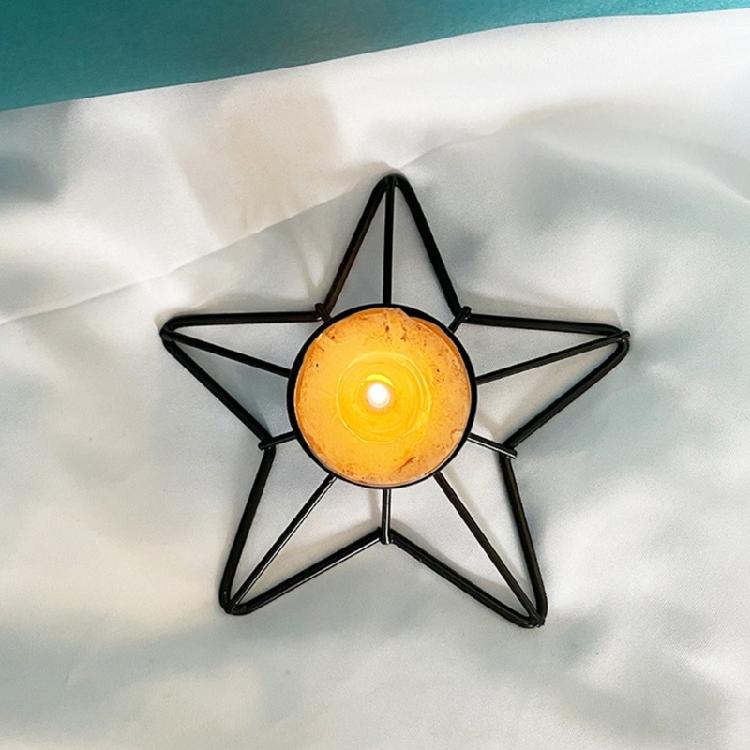 Iron Candlestick Christmas Decoration Candle Holder with Moon Star Designs Metal Tealight Candle Stand for Centerpieces