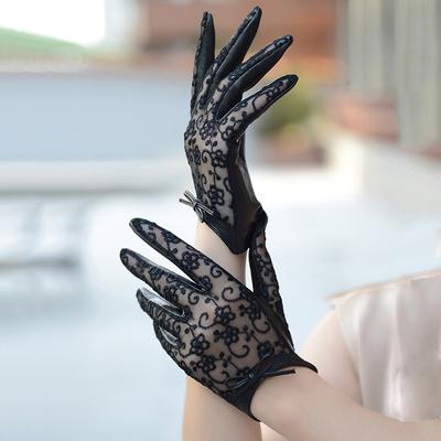 Touchscreen Women's Sheepskin Gloves Fashion Lace Thin Unlined Spring and Summer Ladies Leather Driver Gloves