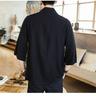 Men's Chinese Style Linen Hanfu Cardigan - Loose Fit, Plus Size, Casual Three-Quarter Sleeve Shirt