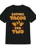 Casual T-shirt with "Eating Tacos for Two" Graphic - Black Round Neck Tee with Colorful Taco Design