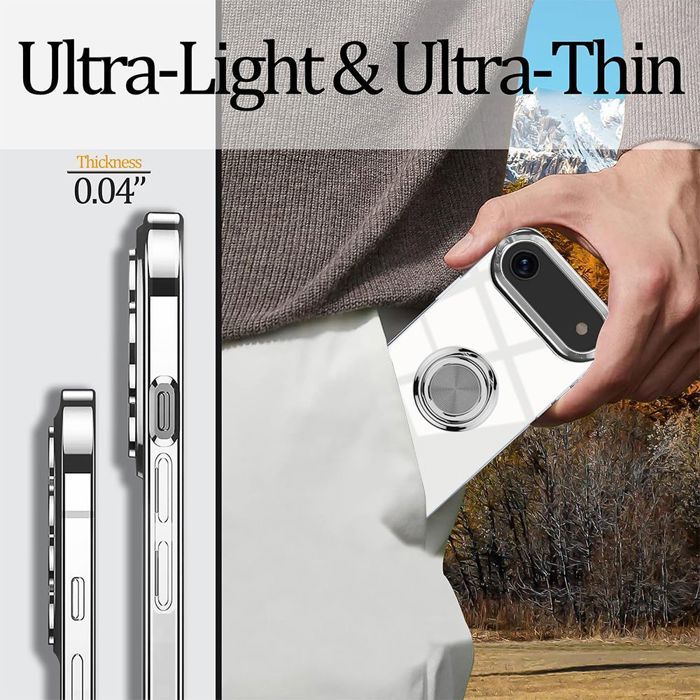 Coque de protection - BOOLING - iPhone Air - Silicone Transparent - Anneau Rotatif Argenté - Antichoc