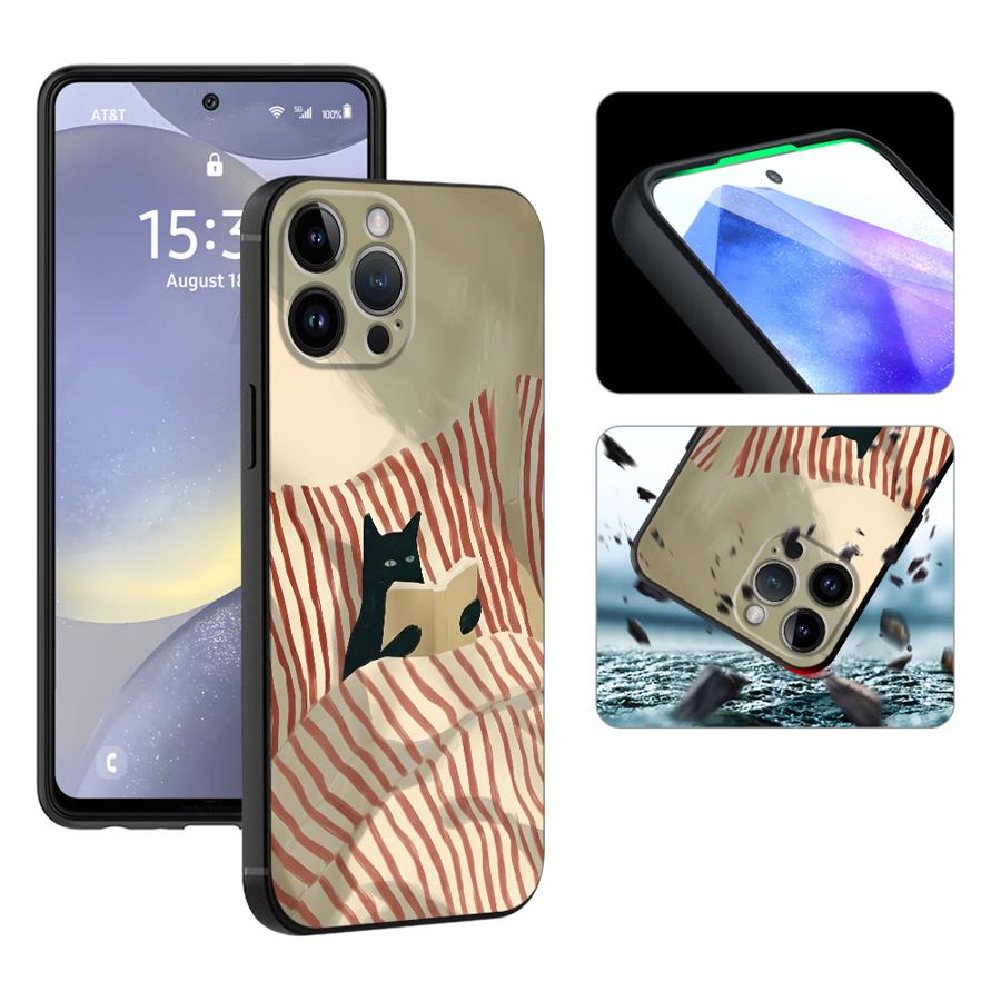 Funda Phone Cover Phone Case for Apple iPhone 17 Pro Max 11 Air 14 XR XS MAX 13 16 15 Pro 7 8 12 17e Cartoon Grid Cat