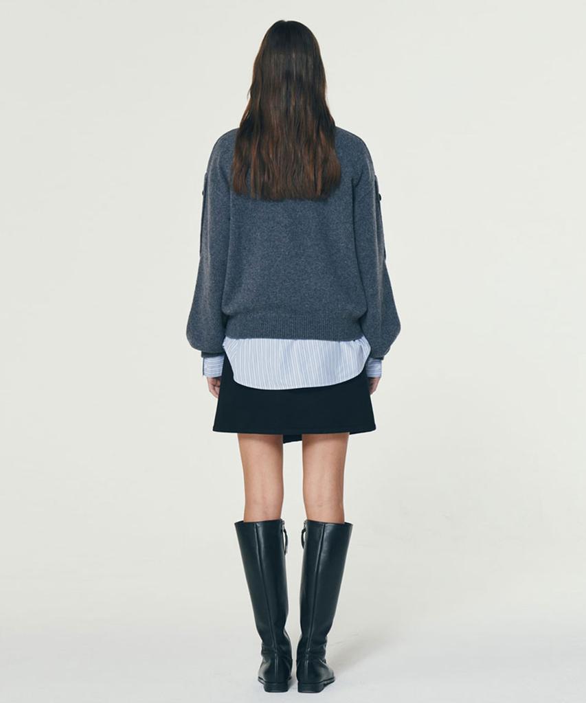 GUAV Slit Button Sleeve Knit_Charcoal Blue