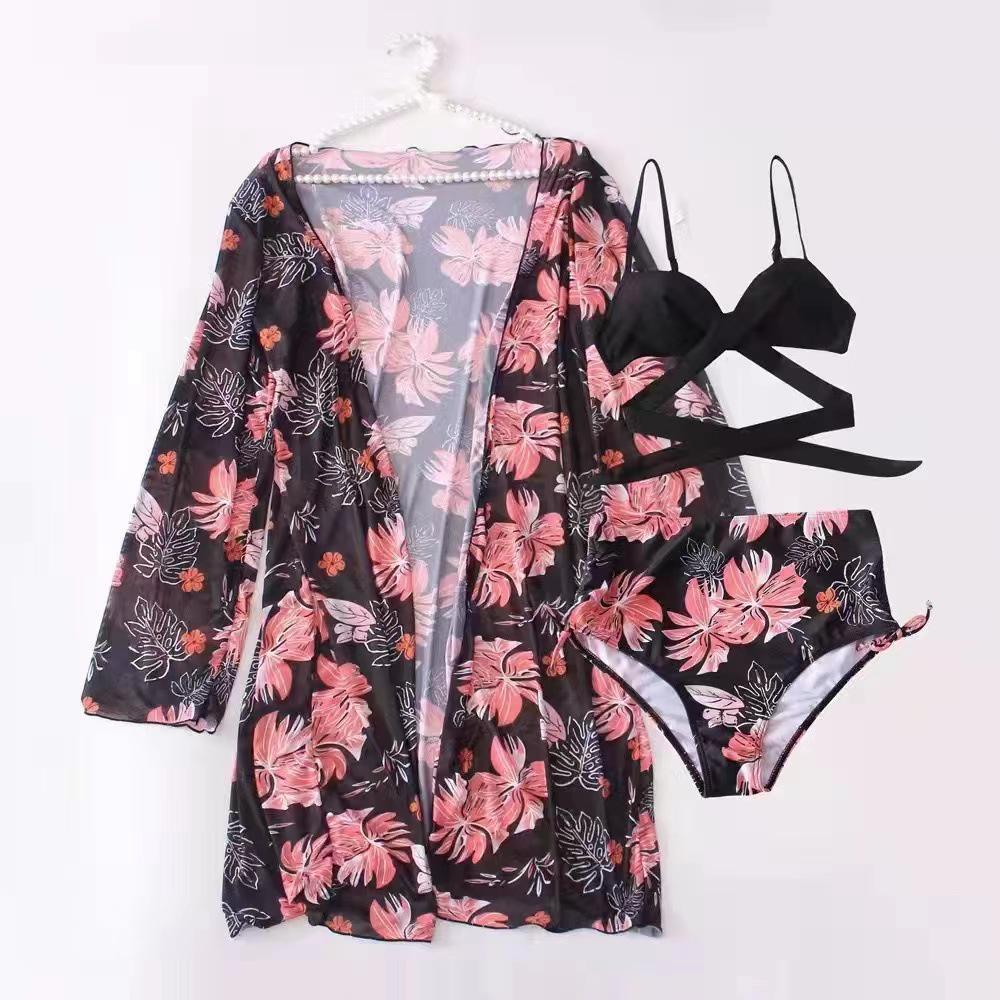 2023 Trendy Mesh Print Bikini: Sexy Push-up 3-Piece Split Swimsuit for Women