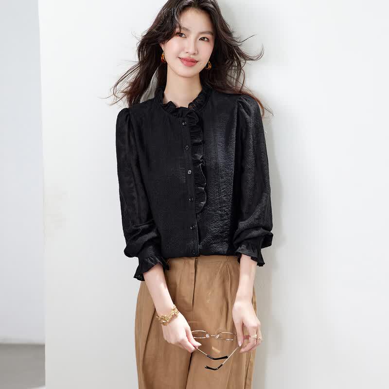 CARBAMMI Women s Elegant Ruffle Long Sleeve Blouse L