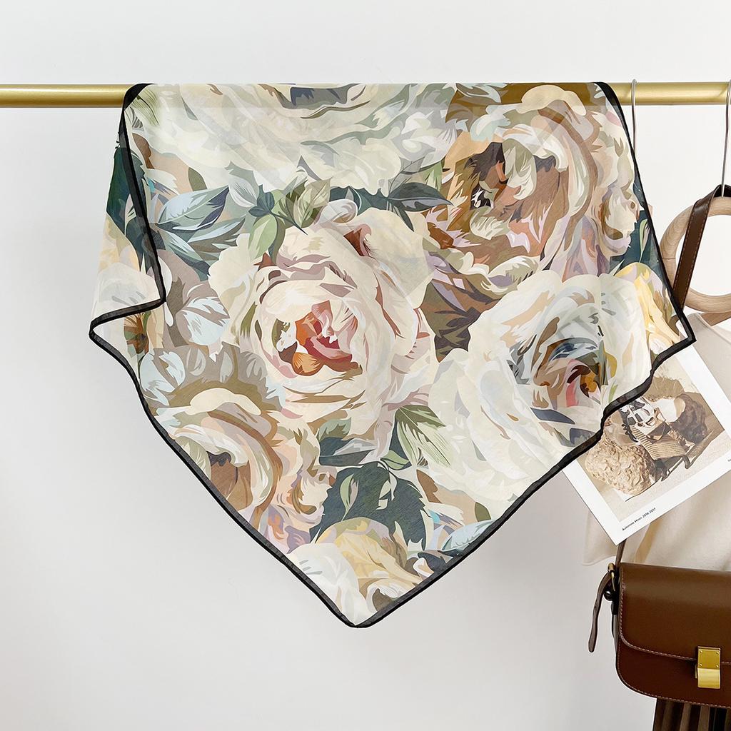 Sommer Leicht Und Atmungsaktiv 65 * 65cm Kleines Quadratisches Tuch Modisches Ausländisches Stil Muster Maulbeerseide Baumwolle Mischgewebe Damen Seidentuch