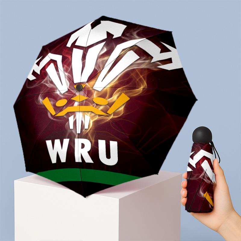 Wales Rugby Printed 5?Fold Mini Umbrella 8?Rib Windproof Compact Umbrella For Women Pocket Carry