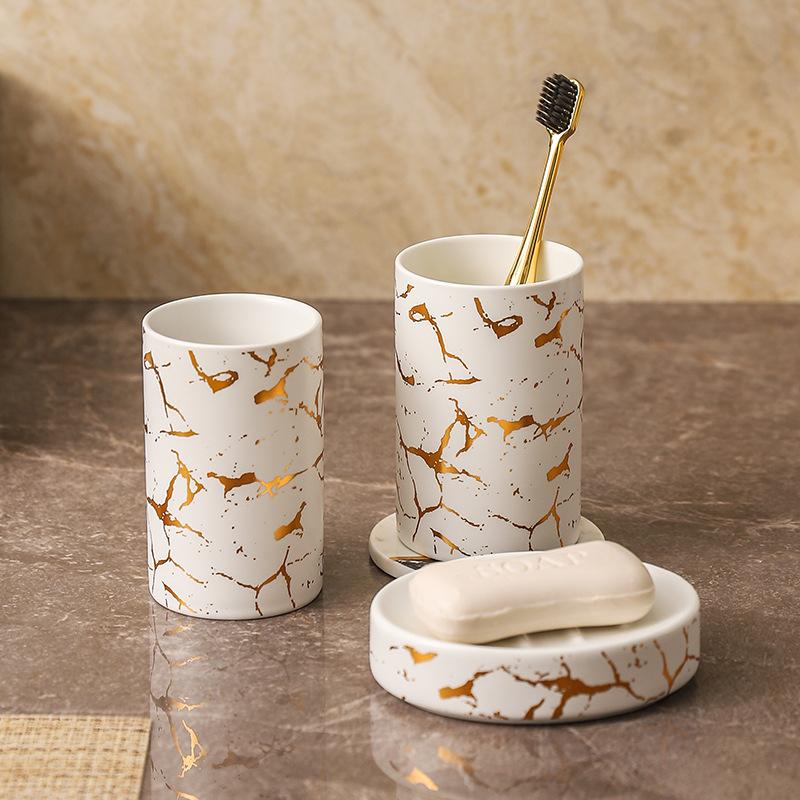 Gold-plated Ceramic Lotion Bottle Press-type Soap Dispenser Toothbrush Holder Soap Dish Bathroom Accessories Soap Dispenser Cup