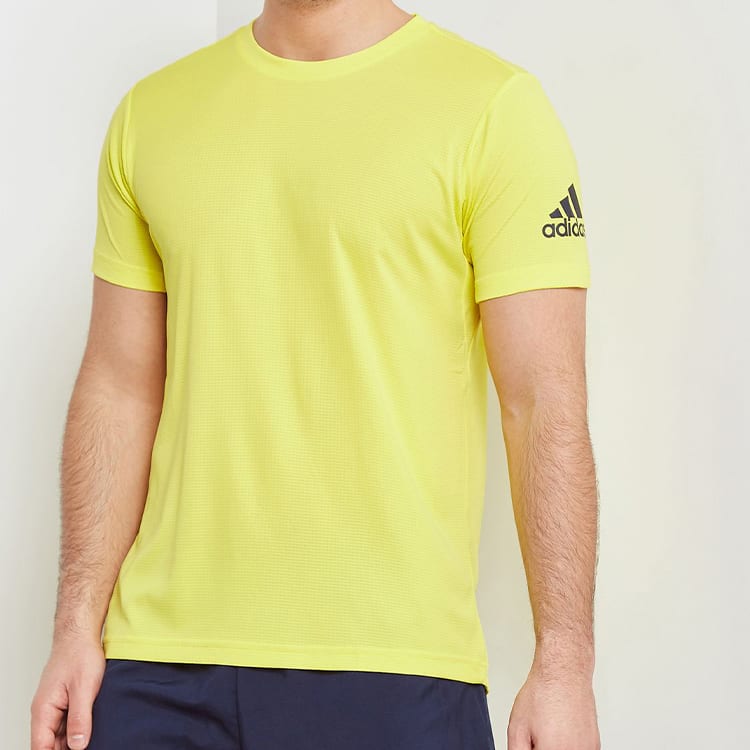 adidas T Shirts Men's Bright Yellow Crew Neck Moderate Straight Fit CZ5425