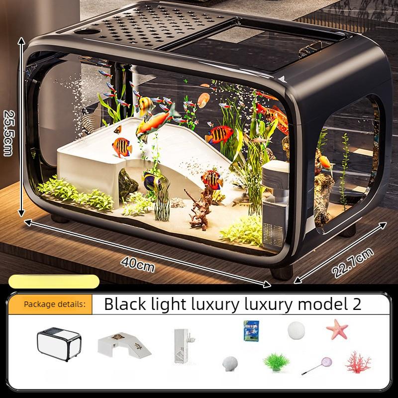 Fish Tank Transparent with Lid Aquarium Desktop Goldfish Tank Decoration Landscaping Ornamental Turtle Tank Aquatic Pet Supplies