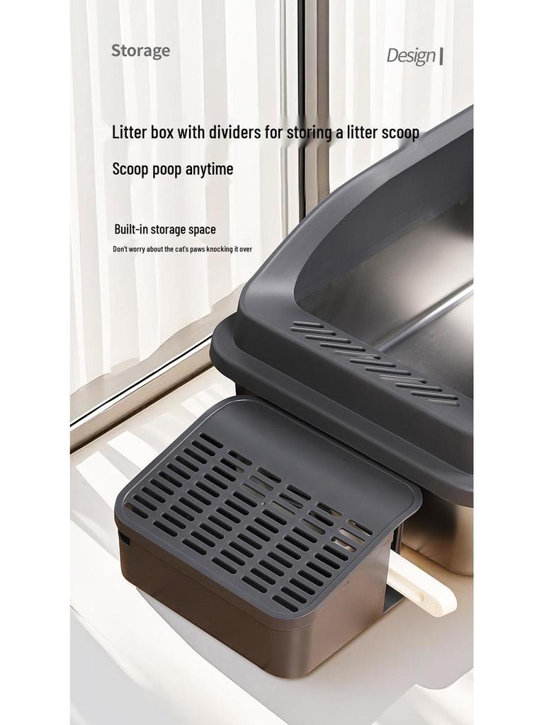 Stainless Steel Easy-Clean Cat Litter Box, Widened & Thickened, Large Open Space, Sand-Proof & Anti-Splash.