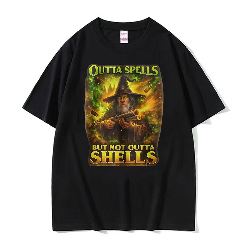 

Outta Spells But Not Outta Shells Ironic Wizard T Shirt Funny Fantasy Meme T Shirts Men Women Fashion Summer 100_ Cotton T-sh... S разноцветный