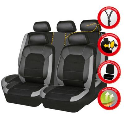 Universal Black PU Leather Front+Rear Car Seat Cushion Covers Protector Full Set