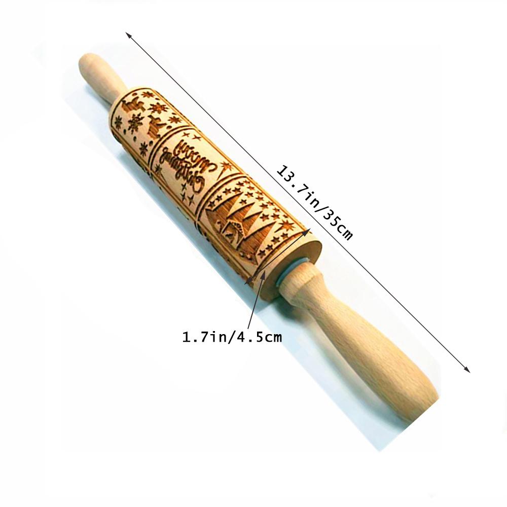 Christmas Wooden Embossed Rolling Pin,Used As Pastry Baking Tool,Rolling Pin with Elk, Snowflake Patterns for Cookies Handicraft