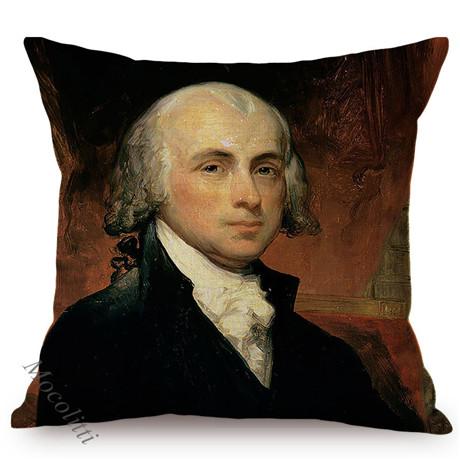 Famous Character George Washington James Madison Portrait Art Home Decoration Sofa Throw Pillow Case Cotton Linen Cushion Cover
