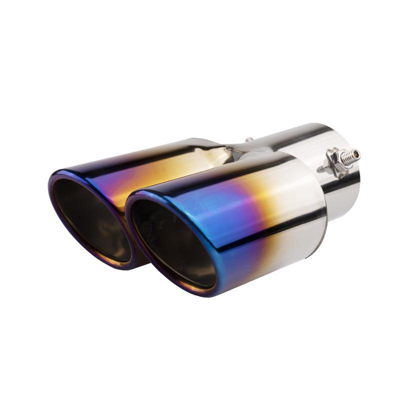 Bil Universal En Till Två Grillad Blå Svanshals Dubbelrör Bakre Rör Rostfritt Stål Avgasrör Modifieringstillbehör