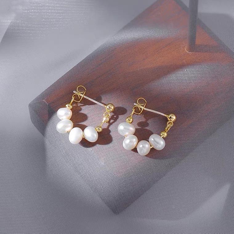 

Korean Design Irregular Freshwater Pearl and 925 Silver Dangle Earrings for Women