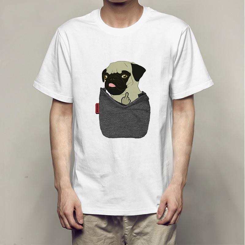 Summer Bago Dog Rock Pug Rock Printed Cotton Loose Round Neck Short Sleeve T-Shirts Men’s