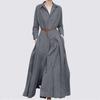 Women's Spring/Fall Beltless Solid-Color Loose-Fit Long-Sleeve Collared Casual Dress
