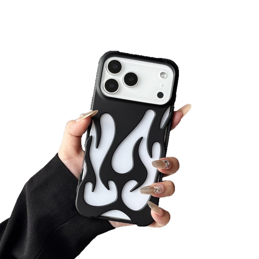 Applicable to iPhone17Promax matte hollow flame mobile phone case Apple 16 breathable heat dissipation anti-drop protective cover