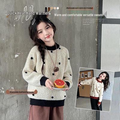Girls' Thick Knit Sweater - Autumn/Winter Korean Style, Casual Warm Top for Kids