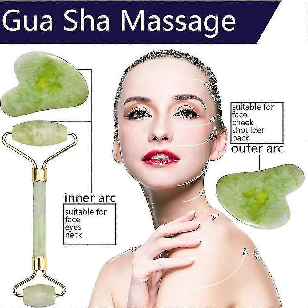 Jade Roller Guasha Skin Care - Gua Sha, Derma Face Roller, Body Spa, Chin Eye Back Neck Foot Massager, Anti Aging, Relieve Acnes, Facial Exfoliating