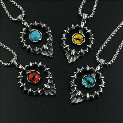 Collier avec pendentif œil rouge maléfique punk pour homme en acier inoxydable 316L - C123