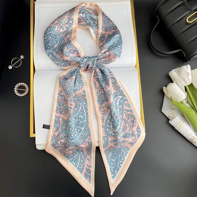 Simulated silk scarf, high-end women's headband, decorative scarf, streamer, fresh color matching, rhombus small scarf, headband.