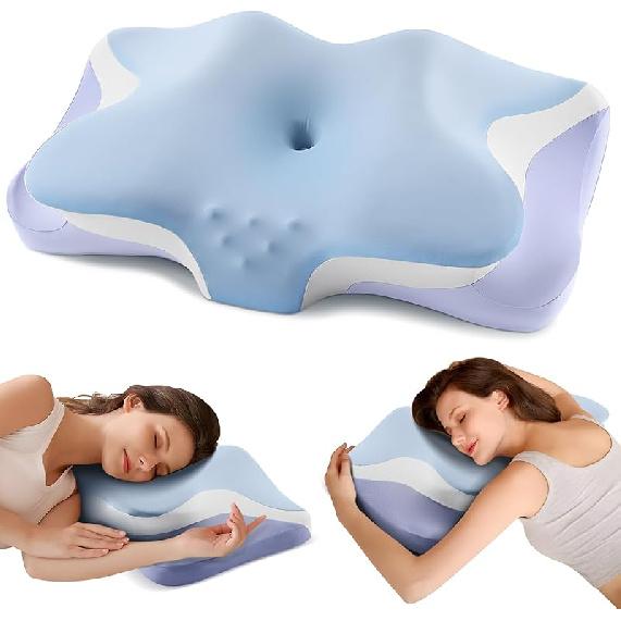 Cervical Pillow for Neck Pain Relief, Cooling Ergonomic Memory Foam Pillows for Sleeping with Luxury Anti-pilling Pillowcase, Contour Orthopedic Neck синий