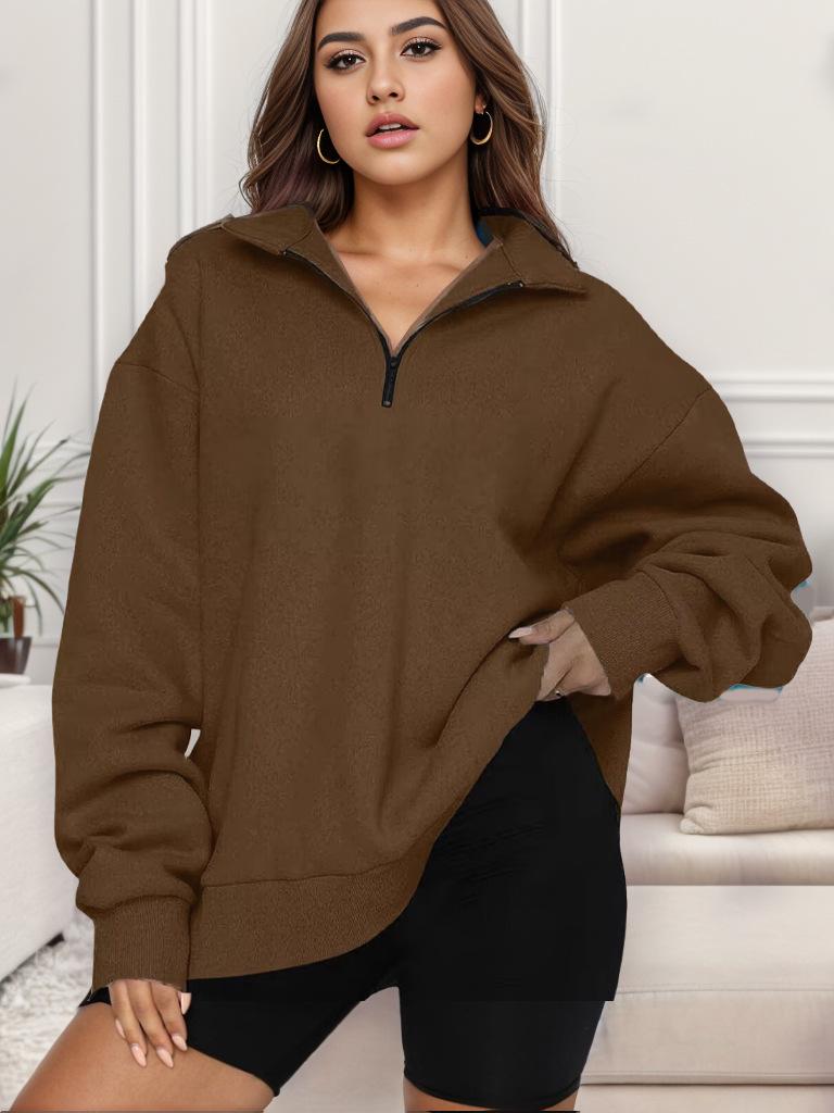 2024 Autumn Winter Women's Casual Half-Zip Pullover Long Sleeve Hoodie