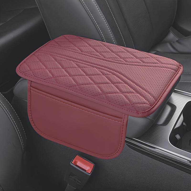 1pc PU Leather Car Armrest Pad with Side Storage Bag, Durable Vehicle Interior Accessory