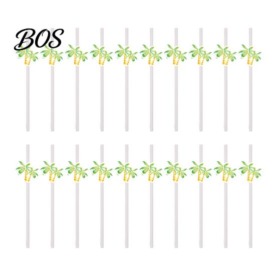 Multi-person Party Straws 20Pcs Disposable Paper Straws, Hawaiian Palm Tree Drink Cocktail Green Coconut Summer Decor Virgin Wood Pulp C