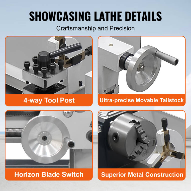 1200W Metal Lathe Metal Lathe Worktable 220x600 Millimeters with Tool Holder