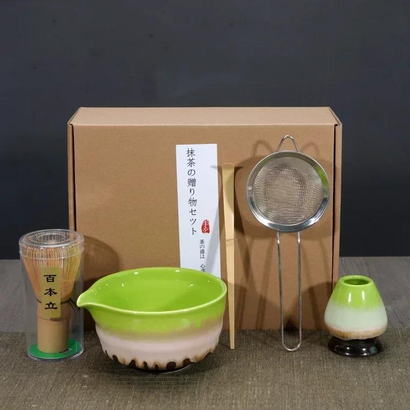 

High-end 5pcs/set Japanese Ceramic Matcha Gift Box Matcha Tea Set With Whisk And Bowl Sumptuous Grinder Brush Tea Tools Hold 5pcs set темно-зеленого