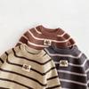 Korean Style Children's Knit Stripe Pullover and Overalls Set for Autumn/Winter