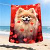 1pc Pomeranian Love Hearts Outdoor Flannel Blanket , Machine Washable Perfect Gift for Birthday , Holiday Travel Accessory , Durable Material