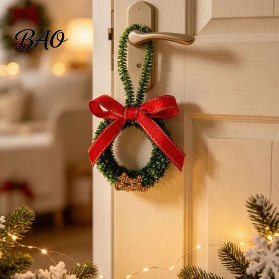 Handmade Wreath Ornaments Mini Christmas Ornament, Miniature Artificial with Bow, Decor Pinecone, Xmas Tree Hanging for Holiday Party Favors