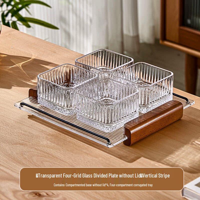 Divided Glass Snack and Fruit Plate with Lid