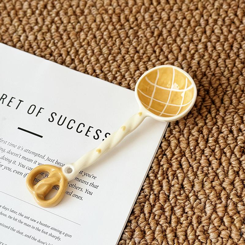 

Cute Ceramic Spoon Personal Long Handled Soup Spoon Cartoon Underglaze Color Rice Spoon
