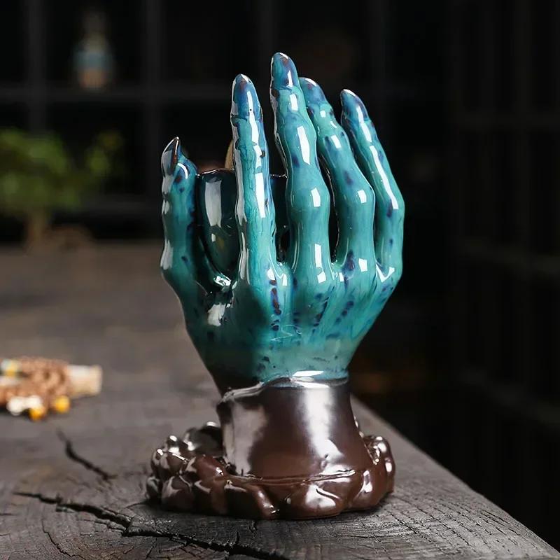 1pc,Halloween Skull In Hand Decor Creative Aromatherapy Backflow Incense Burner (Without Incense)