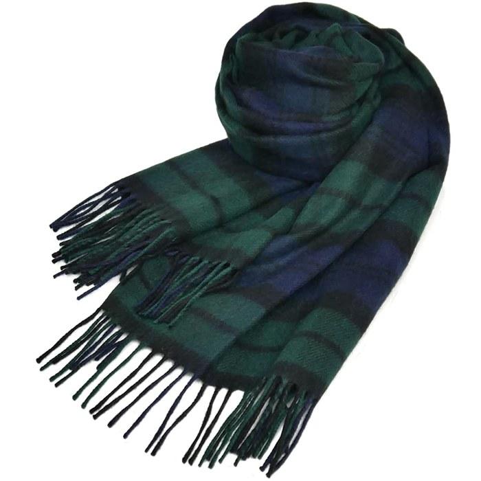 [Locaron] Stole Large Size 100% Lambswool Tartan Check Scarf (Black Watch)