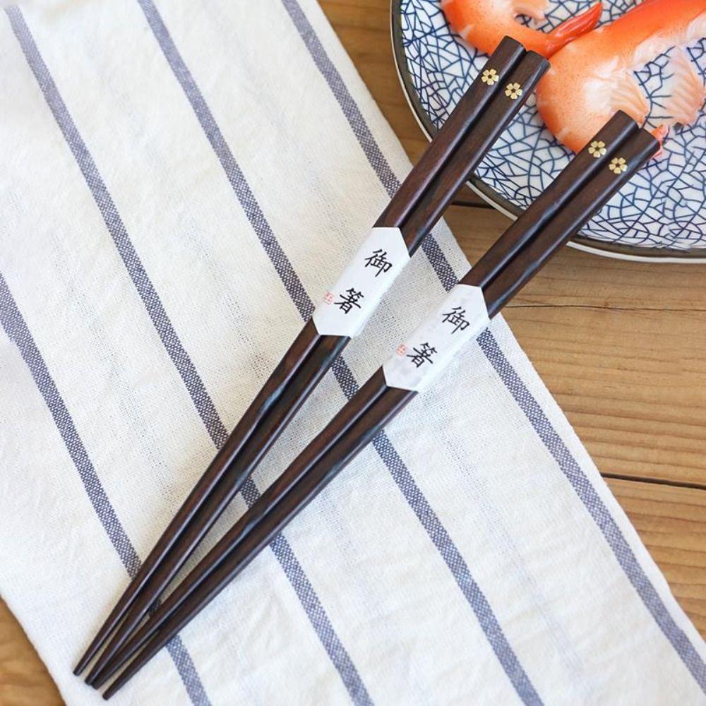 Chinese Plum Blossom Pattern Elegant Wooden Reusable Kitchen Utensils Tableware Chopsticks Flatware