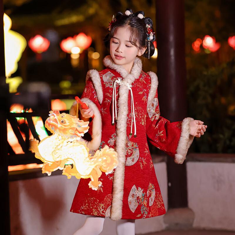 Anneyol Girls' Thickened Winter Chinese Style Cheongsam Dress
