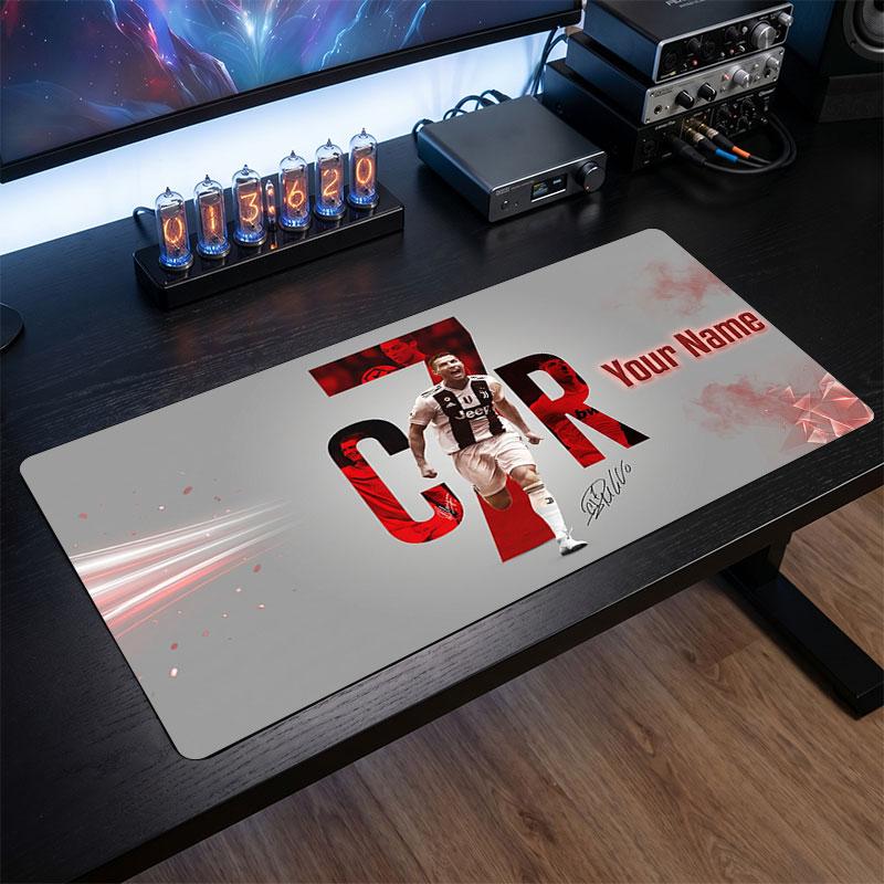 Tappetino Mouse Grande Personalizzato Cristiano Ronaldo, Stampa Testo Nome Personalizzato, Tappetino Scrivania Antiscivolo Logo Calcio Regalo Gaming